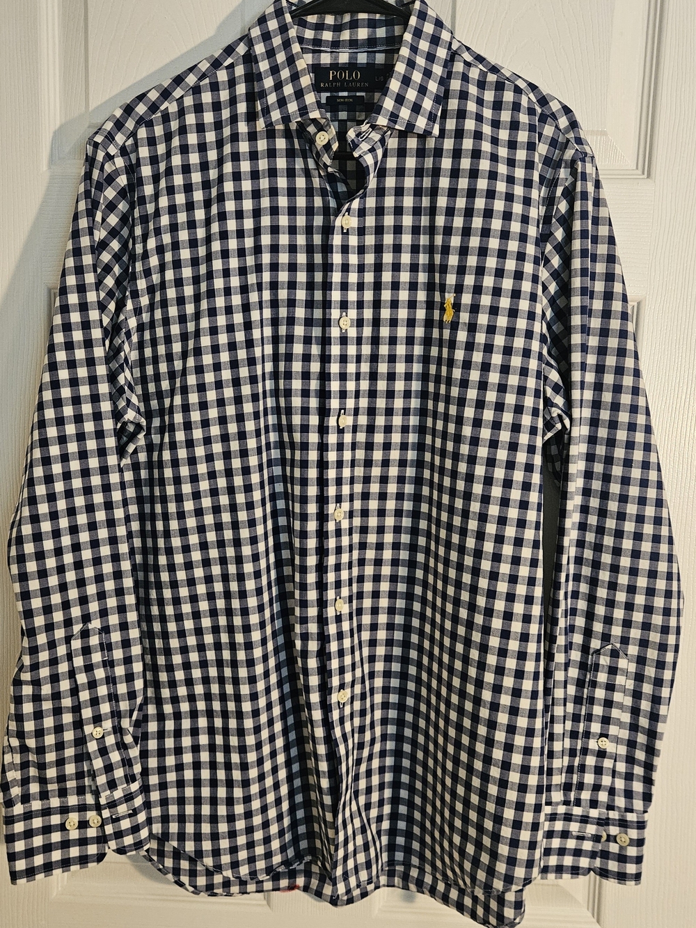 Polo by Ralph Lauren Navy & White Gingham Button-Down No Iron Longsleeve Shirt